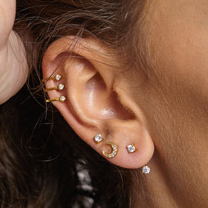 CZ Moon Button Earrings