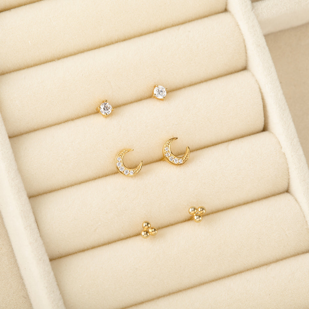 CZ Moon Button Earrings