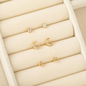 CZ Moon Button Earrings