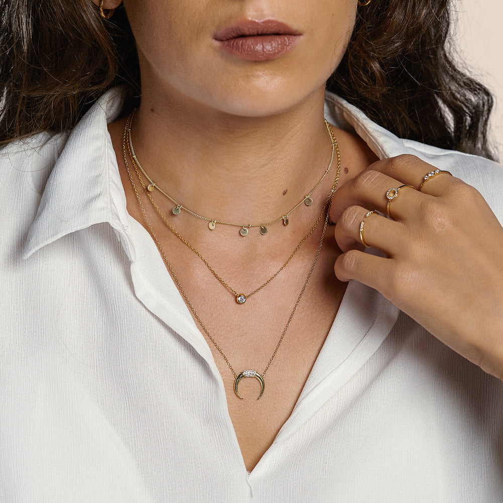 Zirconia Moon-shaped Charm Necklace