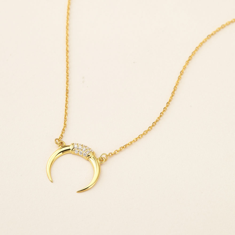 Zirconia Moon-shaped Charm Necklace