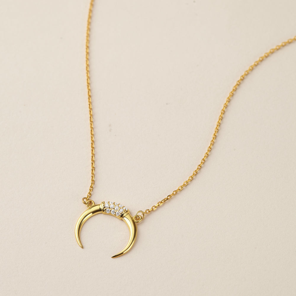 Zirconia Moon-shaped Charm Necklace